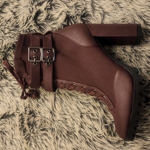 Shoedazzle Wila Combat Boot Bordeaux  8.5